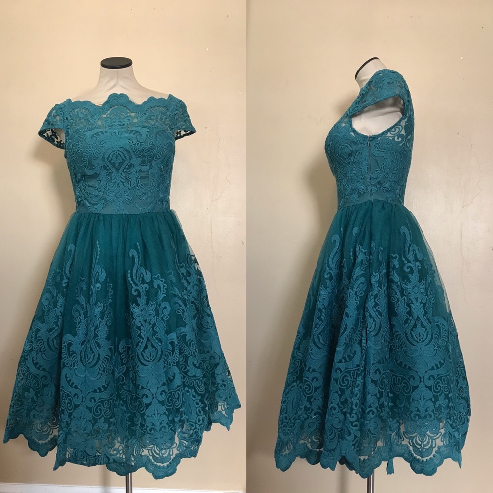 Chi Chi London Teal Lace Midi Dress
